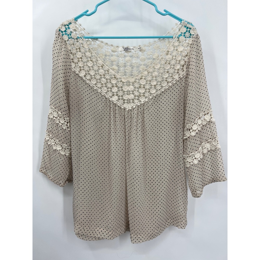 Sheer Polka Dot Crochet Lace Romantic‎ Blouse Womens M Coquette Cottagecore